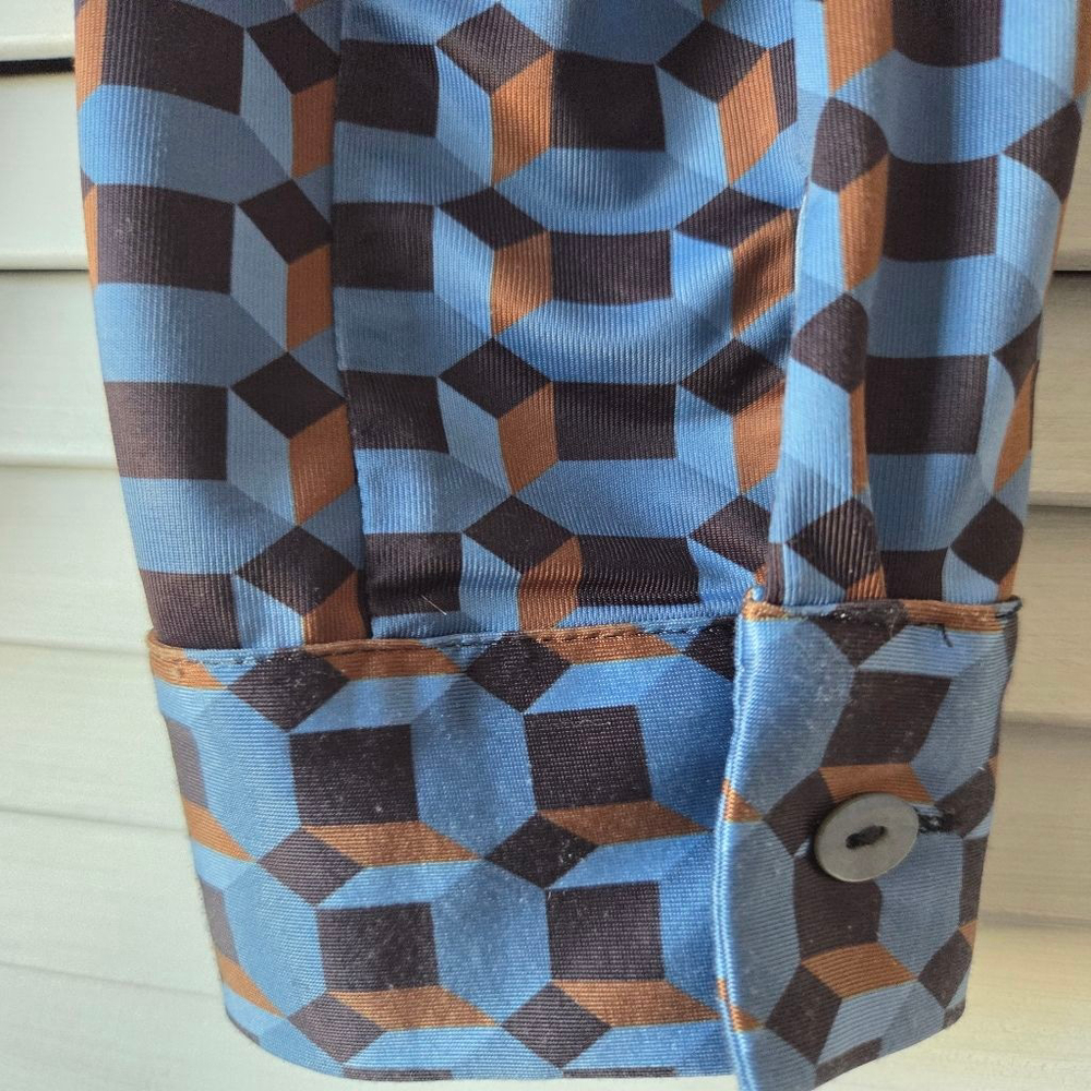 Women's Truth by Republic Button Down Shirt SP Blue Brown Geometric - Picture 5 of 11